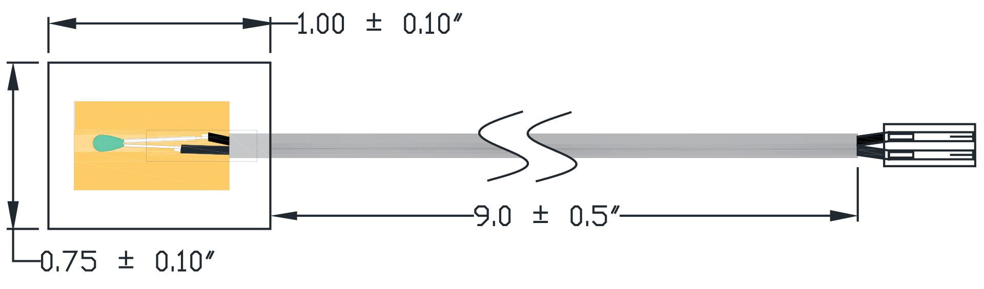 Typical SP01 NTC Thermistor Surface Probe dimensional drawing