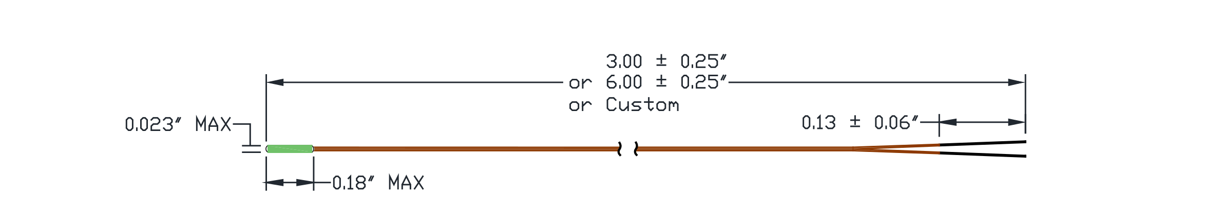 Typical 3XT Micro NTC Thermistor dimensional drawing