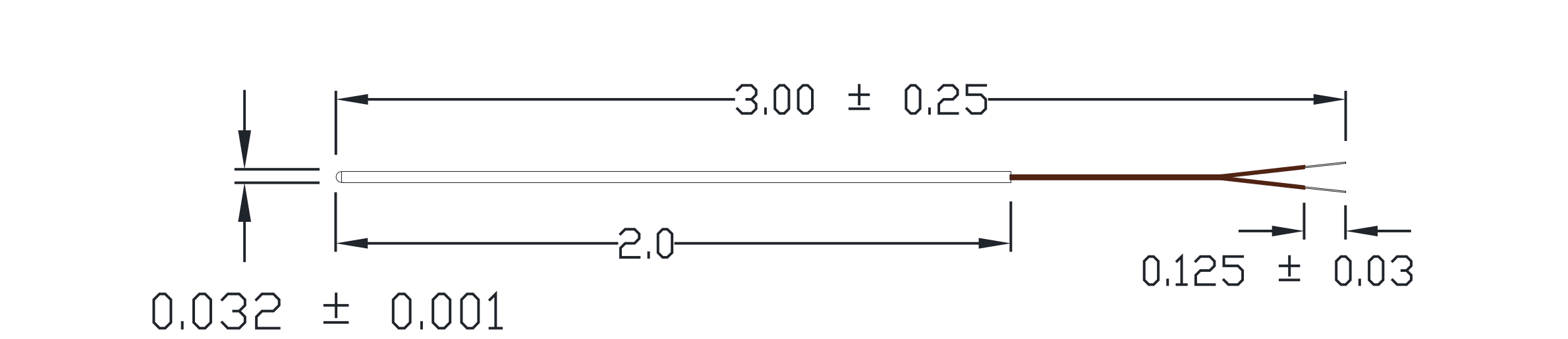 Typical MP01 NTC Thermistor Micro Probe dimensional drawing