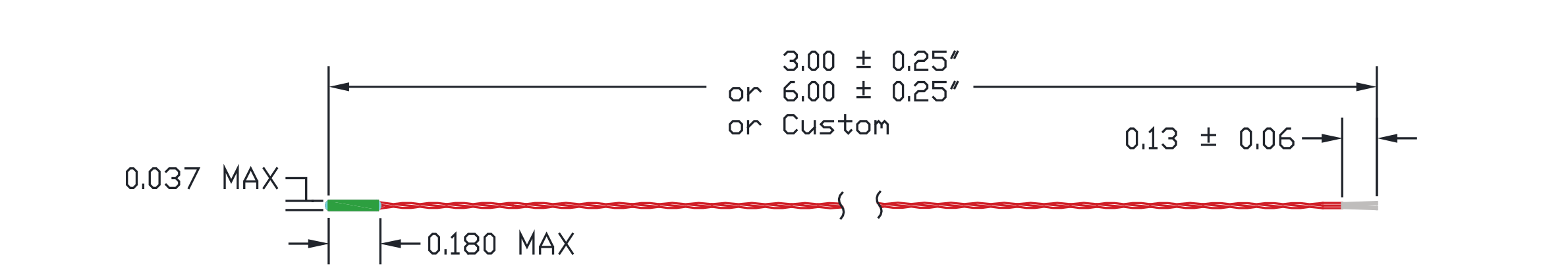 Typical 5XT Mini NTC Thermistor dimensional drawing